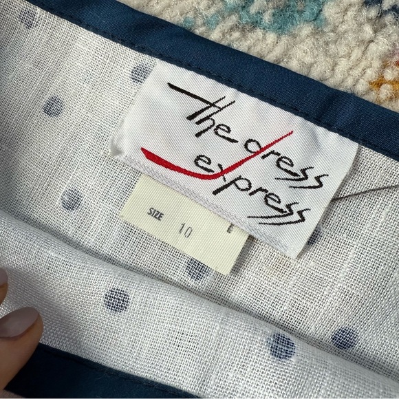 Vintage 80s The Dress Express Blue And White Polka Dot Rayon Blend Dress - Picture 7 of 9